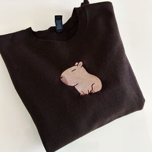 Capybara Embroidered Gildan Crewneck Sweater - Size S